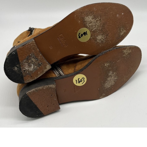 Chloe 'Lexie' Light Brown Suede Flat Ankle Bootie w/ Zip Accent sz 36 - Picture 5 of 5